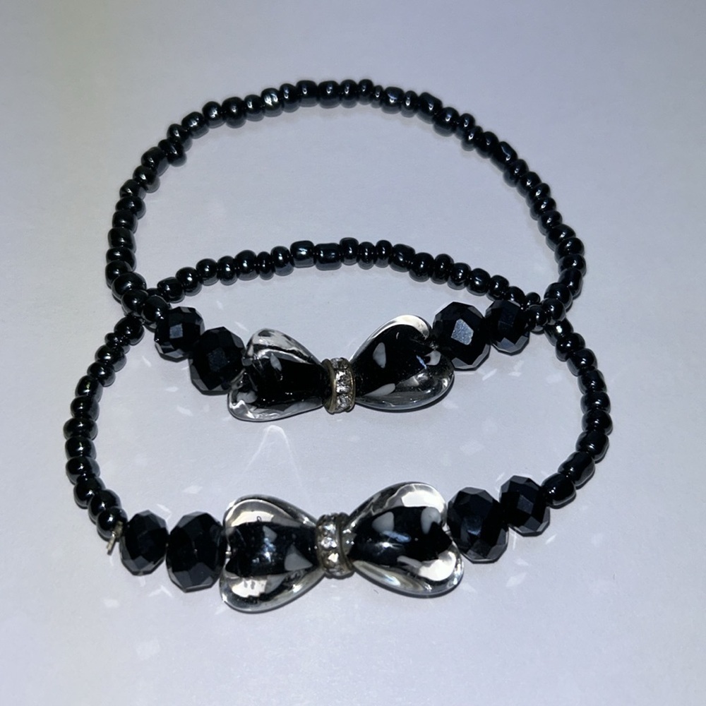 PAIR OF BRACELETS Shiny Navy Blue Beads with Rhinestones Stretch Bracelets